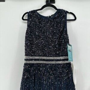 Mac Duggal Navy Blue Sequin Beaded Sleeveless Formal Gown Dress Size 8